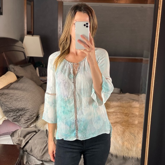 Elie Tahari Silk Floral Tye-Dye Blouse, Medium - Picture 17 of 17